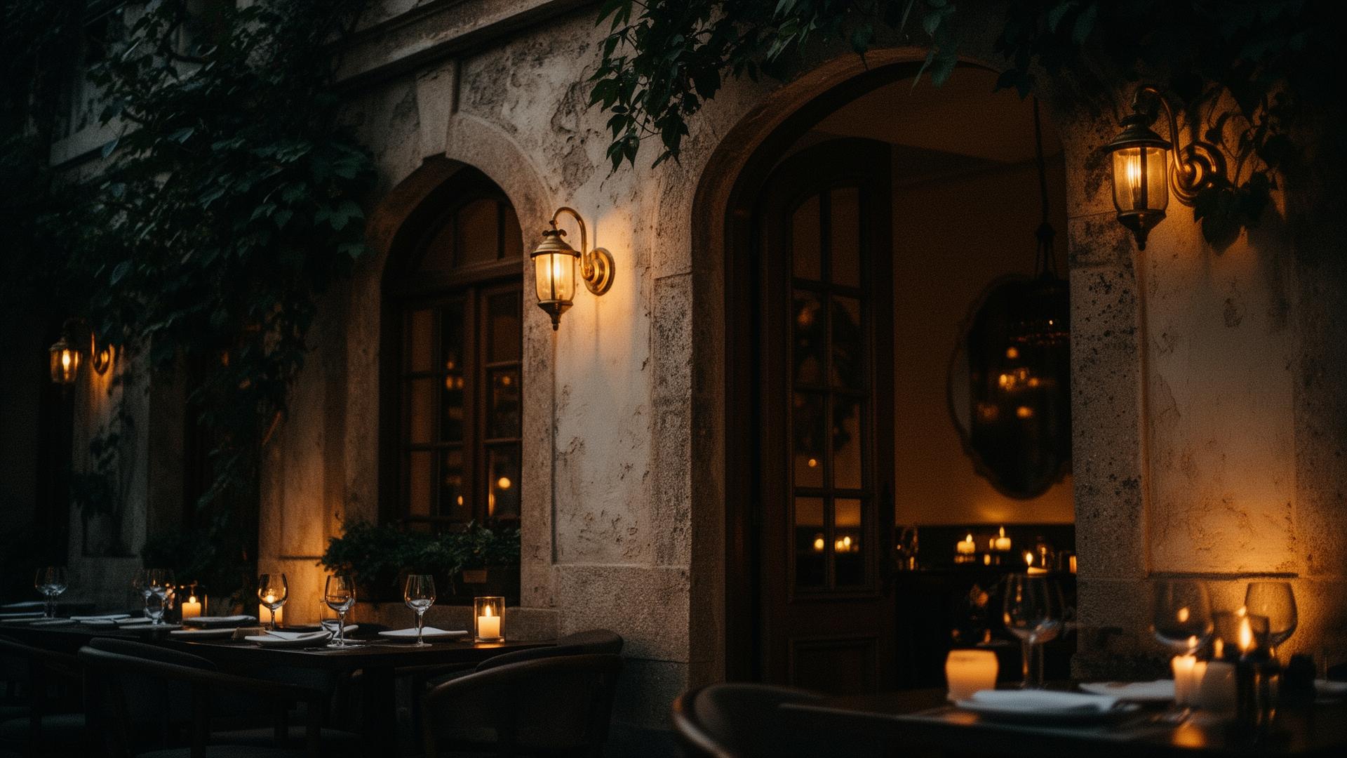 Warm evening light at a Turkish restaurant facade